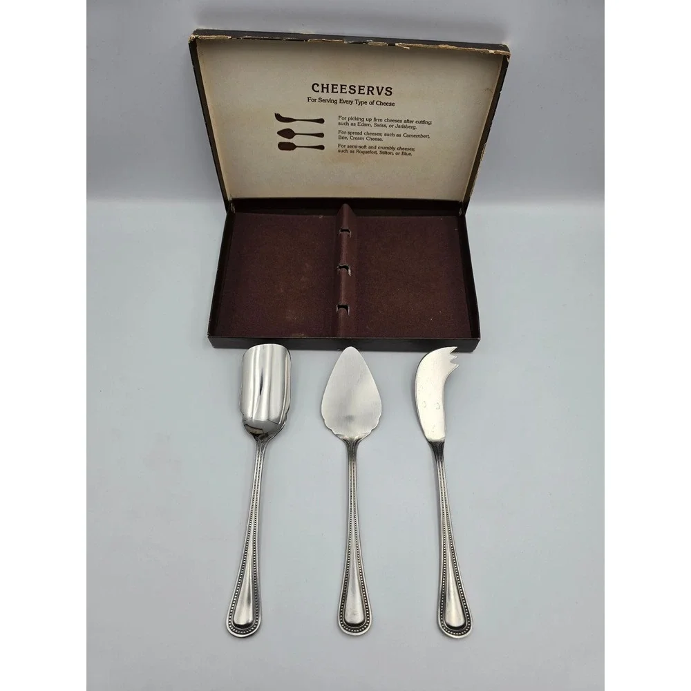 CHEESERVS Set 3 Piece Cheese Serving Utensils Silver‎ Tone Boxed